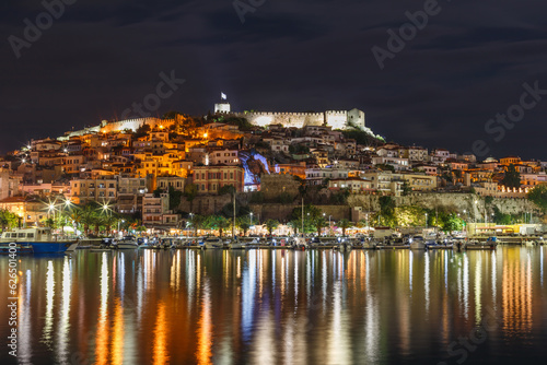 Old town, castle, sea in Kavala, Macedonia, Greece, Europe at night © oleg_p_100