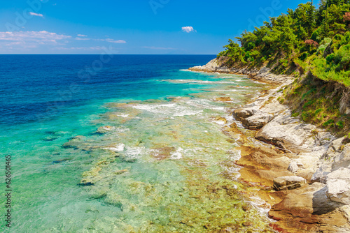 Sea coast landscape of Thassos in Greece, Europe. Summer Thasos island