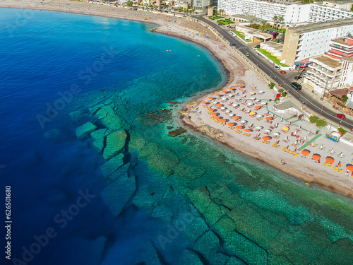 Elli beach on Rhodes  Dodecanese  Greece  Europe. Summer sea travel