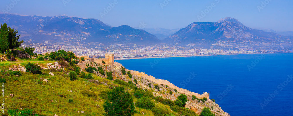 Landscape view of Alanya and old castle, Antalya district, Turkey