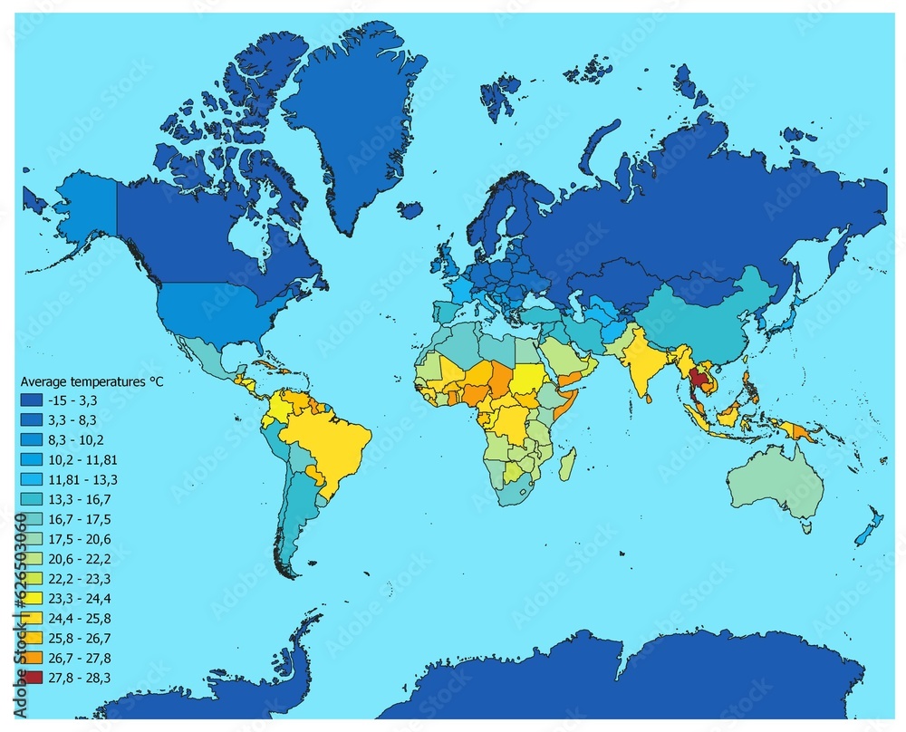 World map of average annual temperatures
