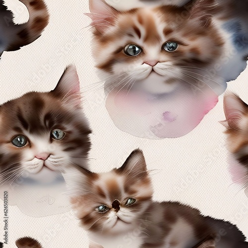 cat watercolor seamless background  Collage contemporary  shapes seamless pattern set design for paper, cover, fabric, interior decorgenerative ai illustration art photo