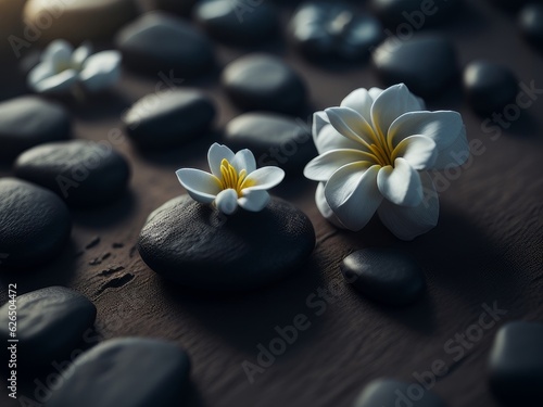 Spa stones lying on each other with white flowers  AI generated