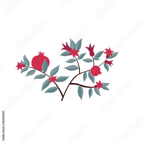 Rosh Hashanah design template with hand drawn pomegranate branches. Shana Tova Lettering. Translation from Hebrew - Happy New Year