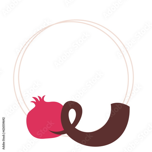 Rosh Hashanah hand drawn symbols, pomegranate apple, honey and Jewish horn. Shana Tova - Happy New Year