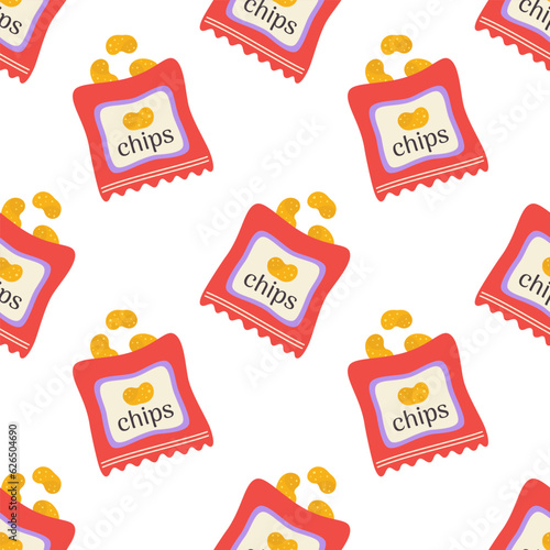 cartoon seamless pattern with potato chips