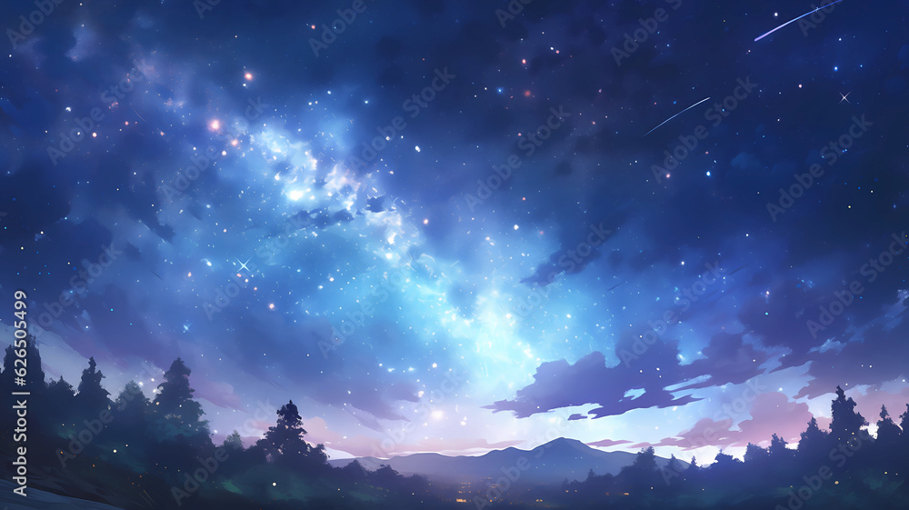 Beautiful cartoon illustration of starry sky	
