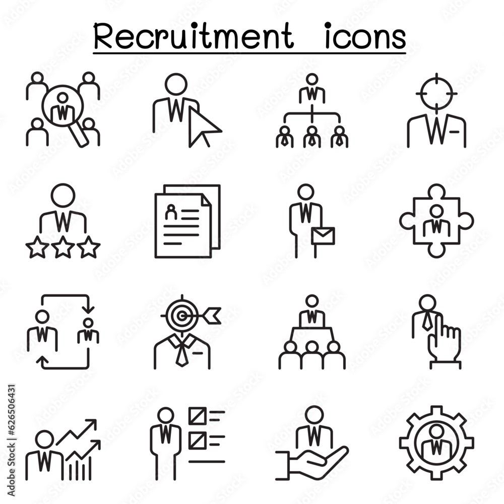 Recruitment icon set in thin line style Recruitment icon set in thin line style