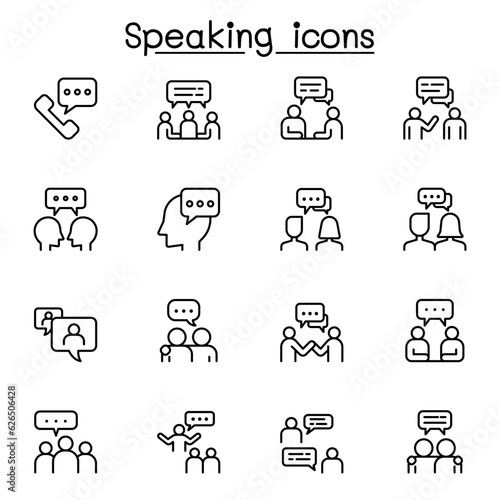 Speaking icon set in thin line style