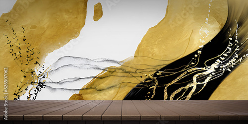 Colorful wooden platform background: alcohol ink art.