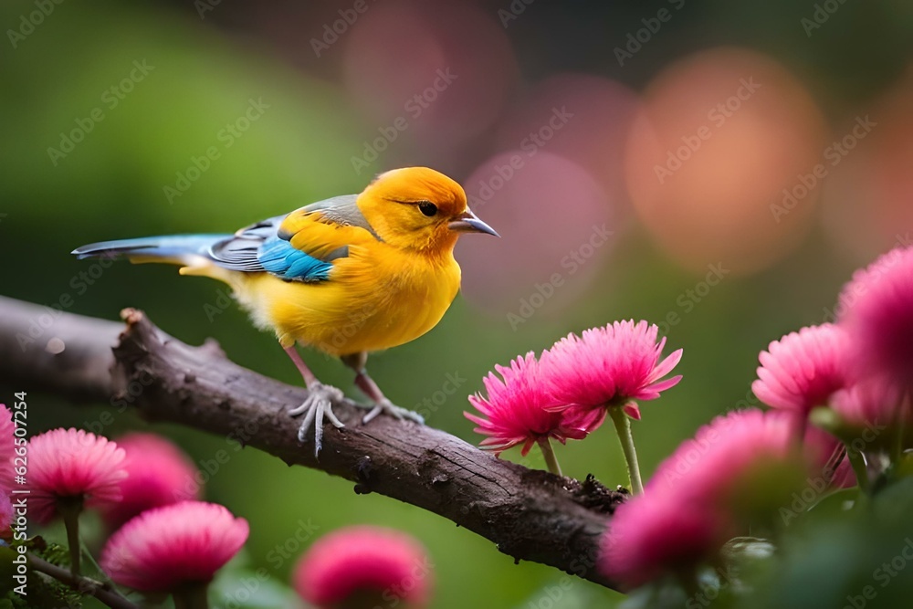 bird on a flower generated ai