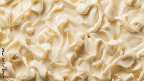 White chocolate curls background. Flat lay composition. Generative AI