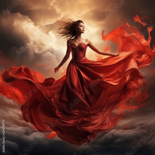sensual woman in a flowing dress