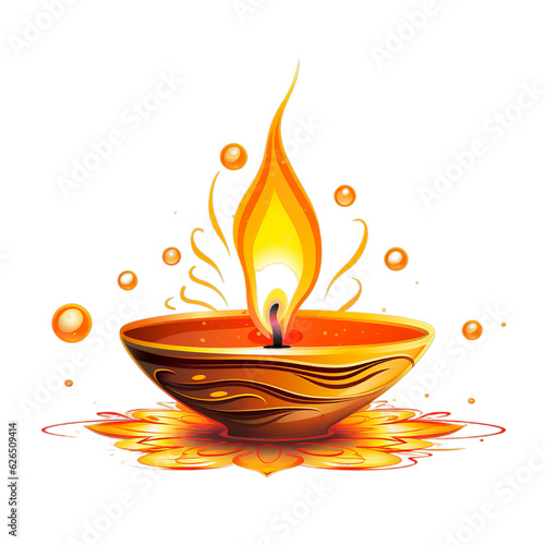 Happy Diwali, Diya lamp, Transparent backgroumd, PNG, Generative ai	 photo