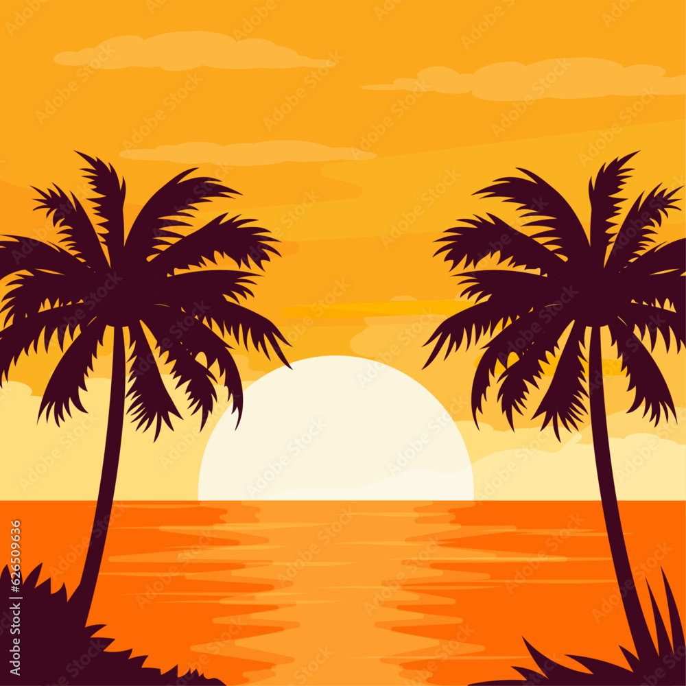 beach sunset background with palm trees landscape22