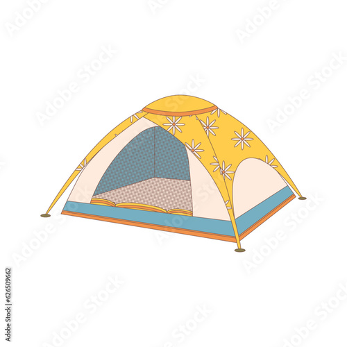 A tent. Drawn elements for camping and hiking. Wilderness survival, travel, hiking, outdoor recreation, tourism.