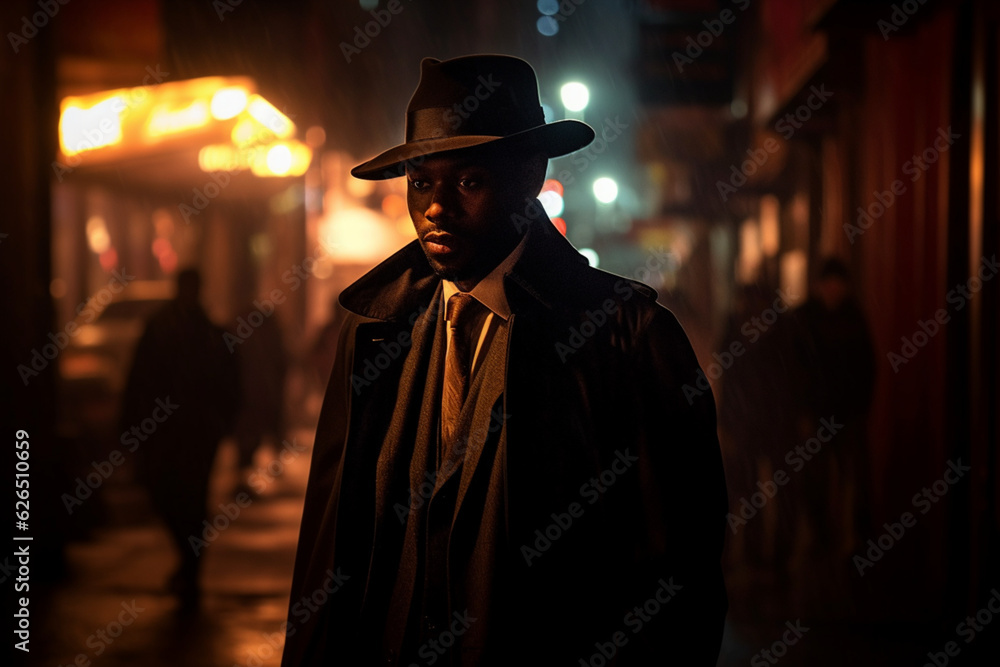 Night atmosphere, the black man on the street, dark light photography