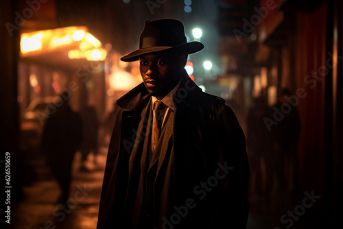 Night atmosphere, the black man on the street, dark light photography
