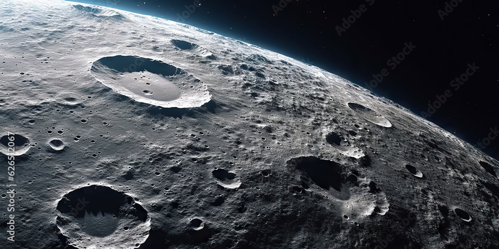 Moon surface with craters and space background. Universe beauty. Generatie AI - obrazy, fototapety, plakaty 