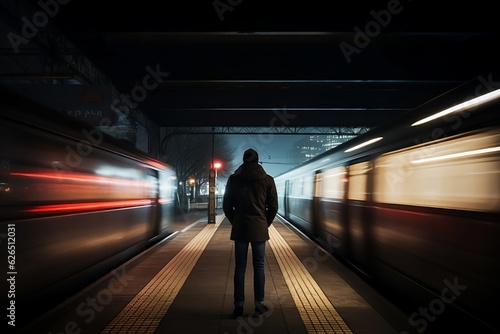 Young man at subway station with blurry moving train  © Nipun Saparamadu