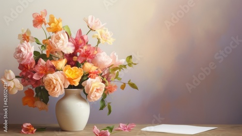 A bouquet of beautiful flowers in a vase on the table