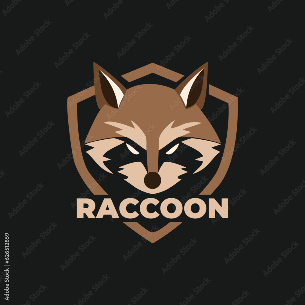 Raccoon head with shield logo character mascot vector illustration Raccoon head with shield logo character mascot vector illustration