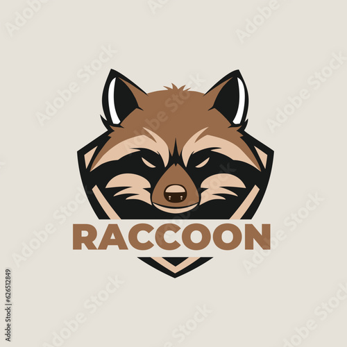 Raccoon head with shield logo character mascot vector illustration