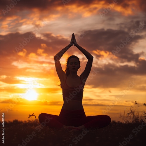 Woman on the sunset doing yoga