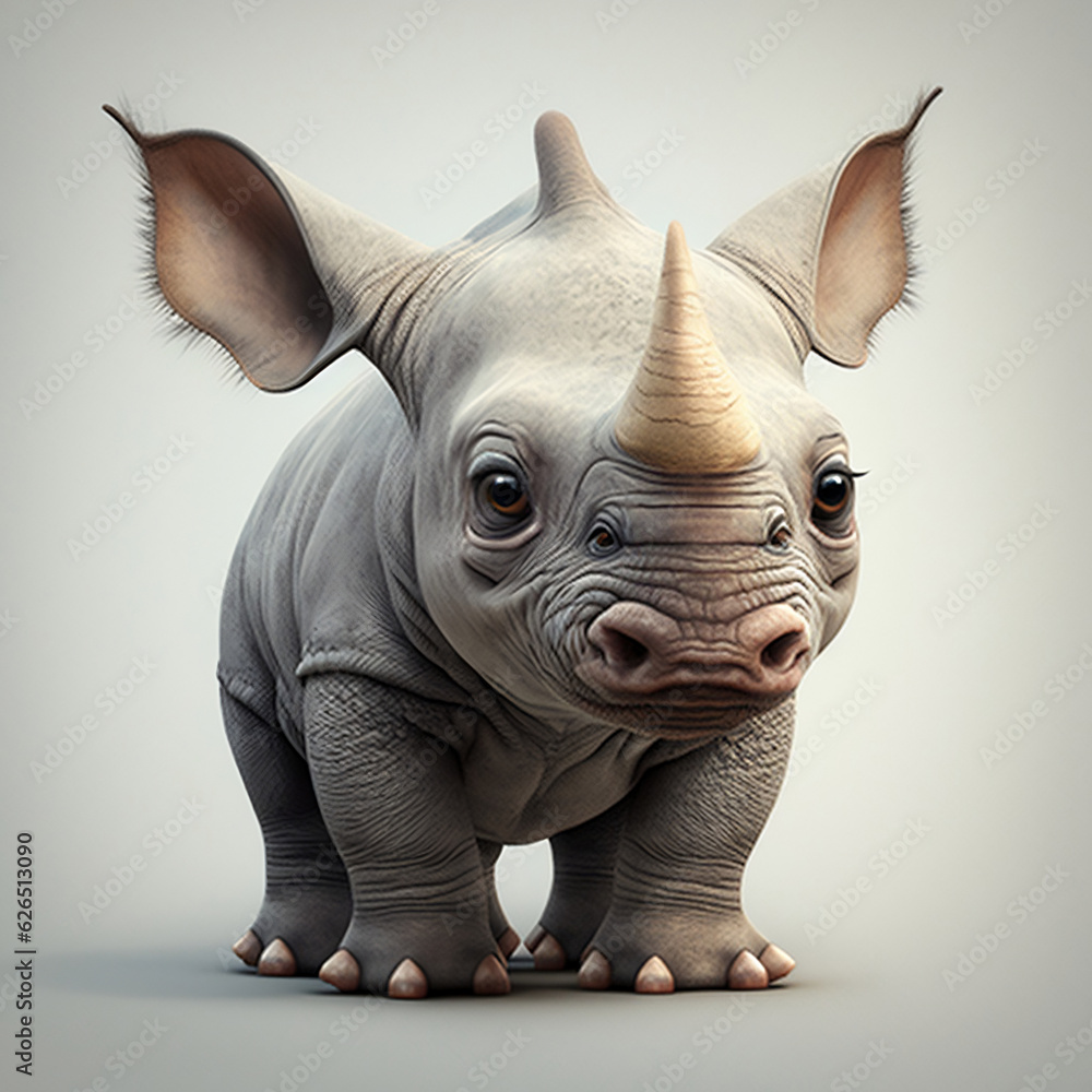rhino cub baby isolated on white