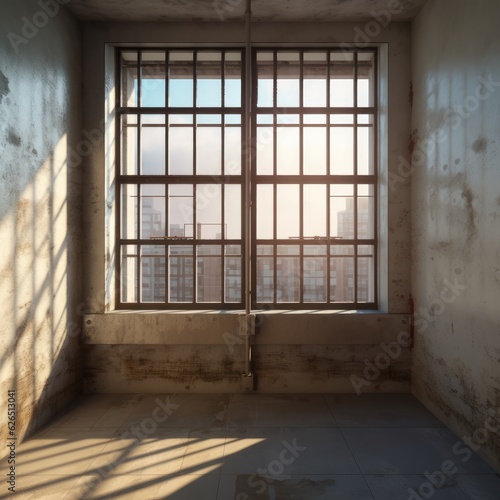 a jail cell with a window