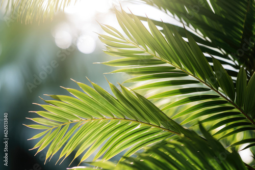 "Detail of Radiant Palm Leaf in Sunlit Tropical Setting"