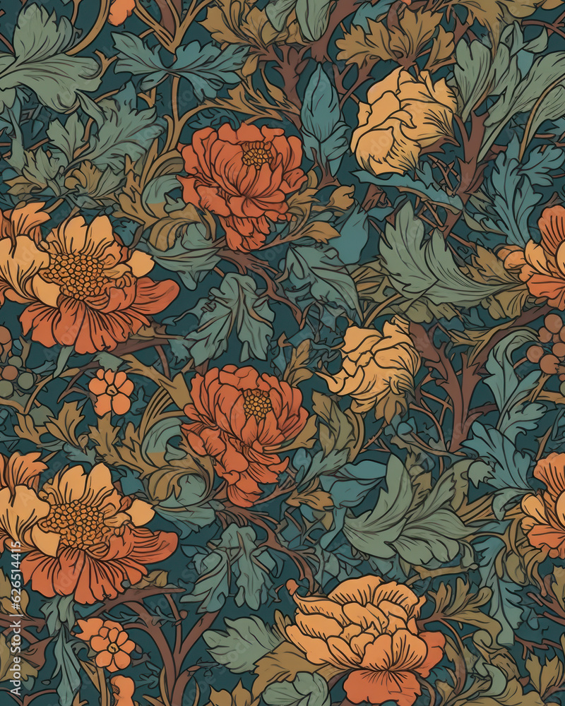 Seamless pattern with beautiful flowers in neutral pastel colors, generative ai Seamless pattern with beautiful flowers in neutral pastel colors, generative ai