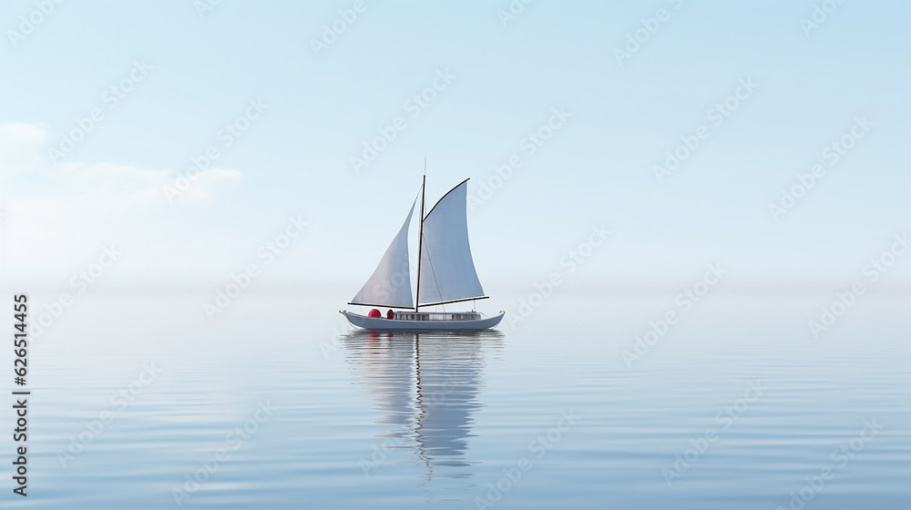 lonely sailing boat at sea minimalism style posters. the atmosphere is a dream.