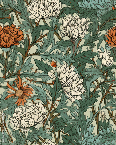Seamless pattern with beautiful flowers in neutral pastel colors  generative ai