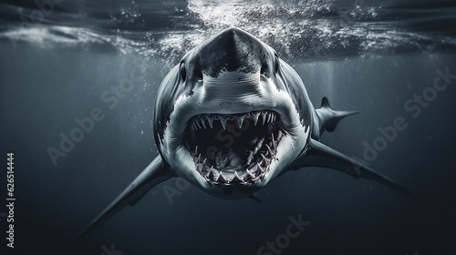 white shark underwater jaws open predator attacks.