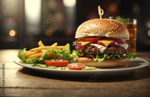 A Delicious Hamburger Served on a Table, Ready to Satisfy Your Taste Buds