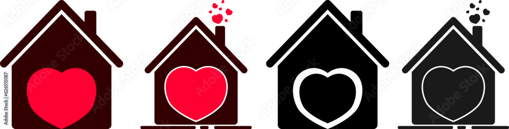 House of love icons, Valentine’s Day home symbols on transparent background, SVG