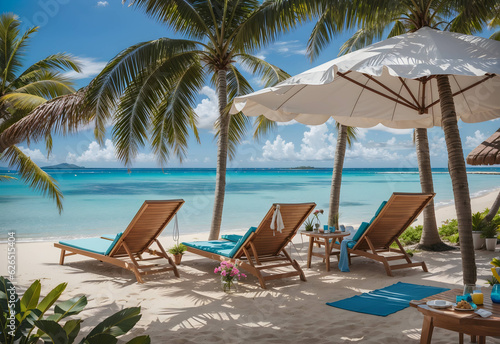 Sun Loungers Beckoning on a Tropical Island, Perfect for Ultimate Beach Vacations