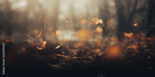 Nature dark fall. Stunning landscape. Abstract beauty of autumn season in the forest. Defocused blurred background