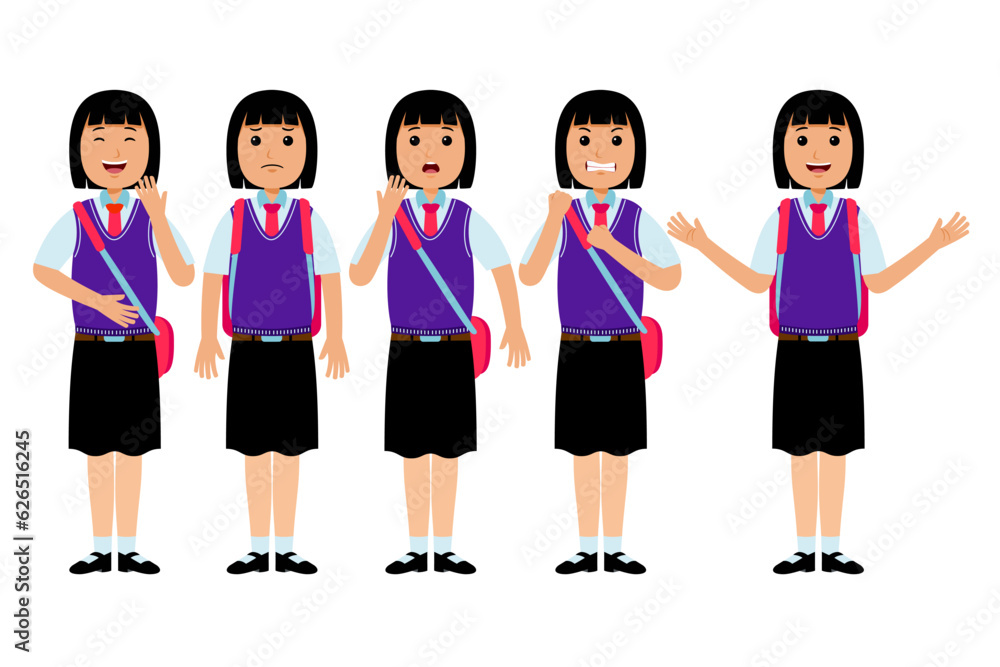 Woman Student Wearing Uniform Vector Pack Woman Student Wearing Uniform Vector Pack
