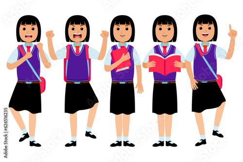 Woman Student Wearing Uniform Vector Pack