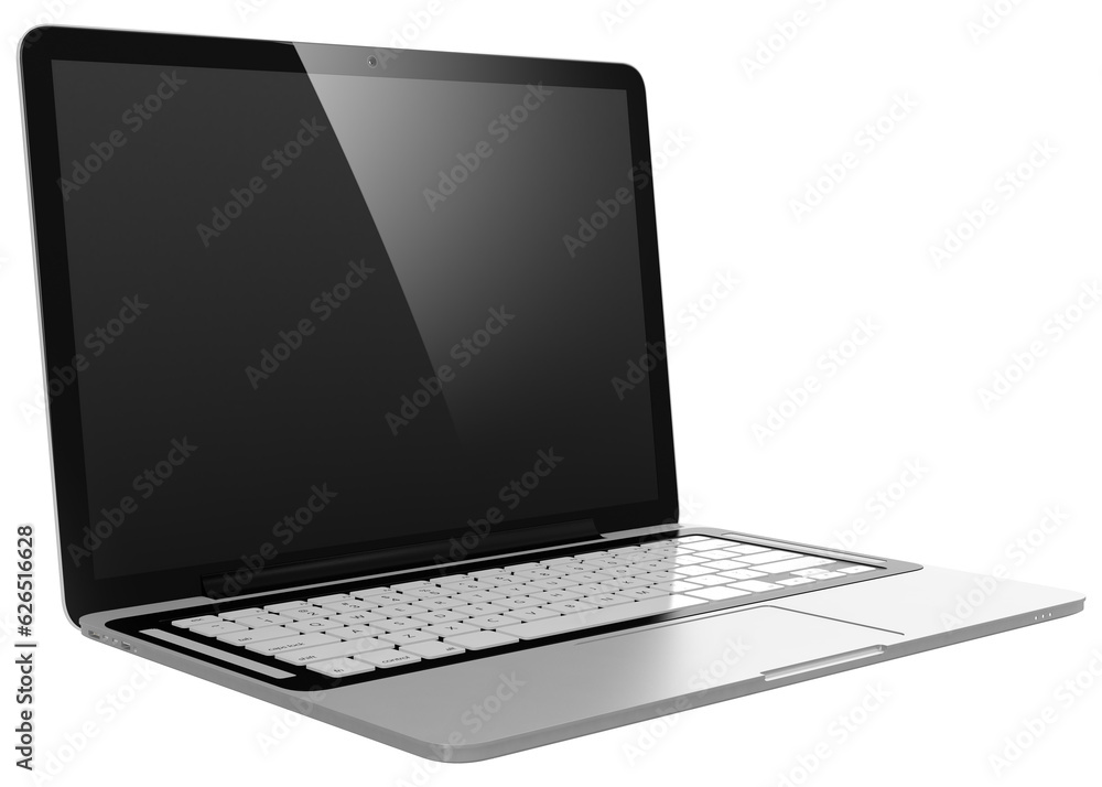 3D image of modern laptop with blank screen isolated on transparent background 3D image of modern laptop with blank screen isolated on transparent background