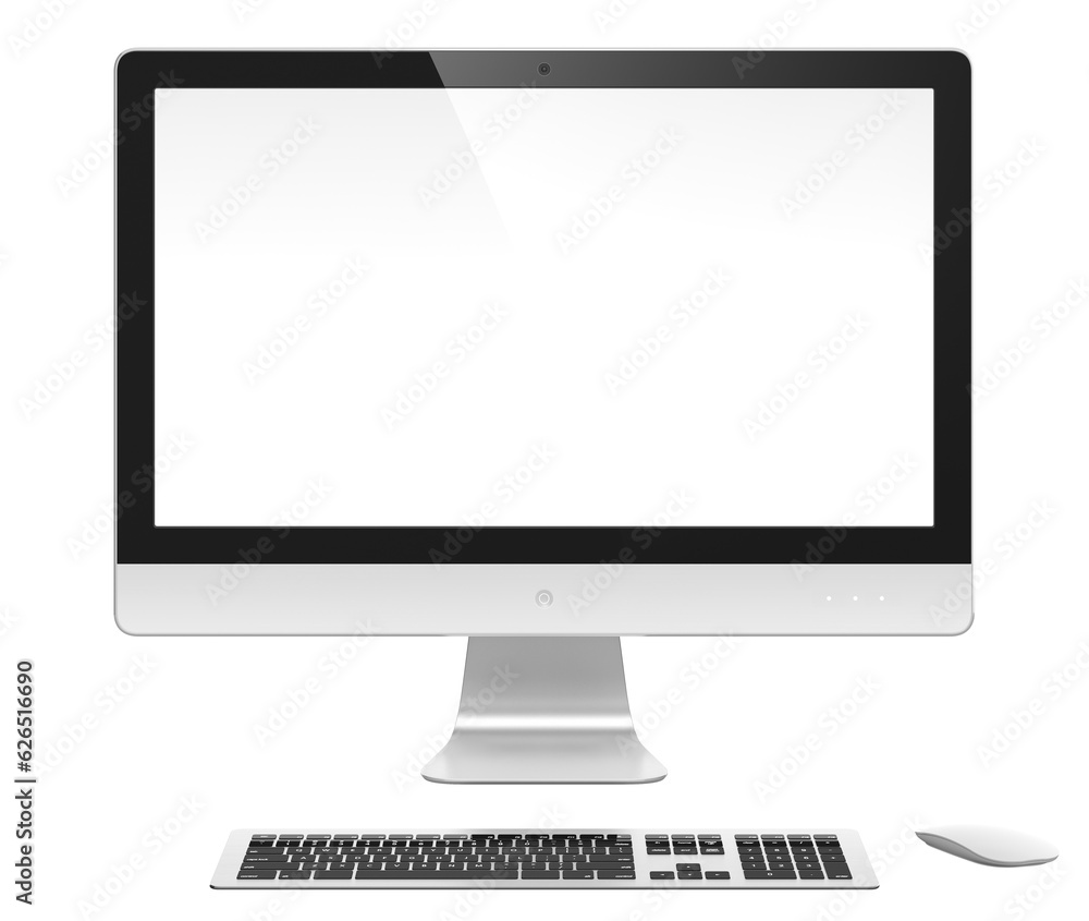 Computer monitor with white blank screen isolated on transparent background Computer monitor with white blank screen isolated on transparent background