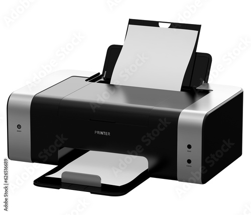 3D illustration of modern laser printer isolated on transparent background