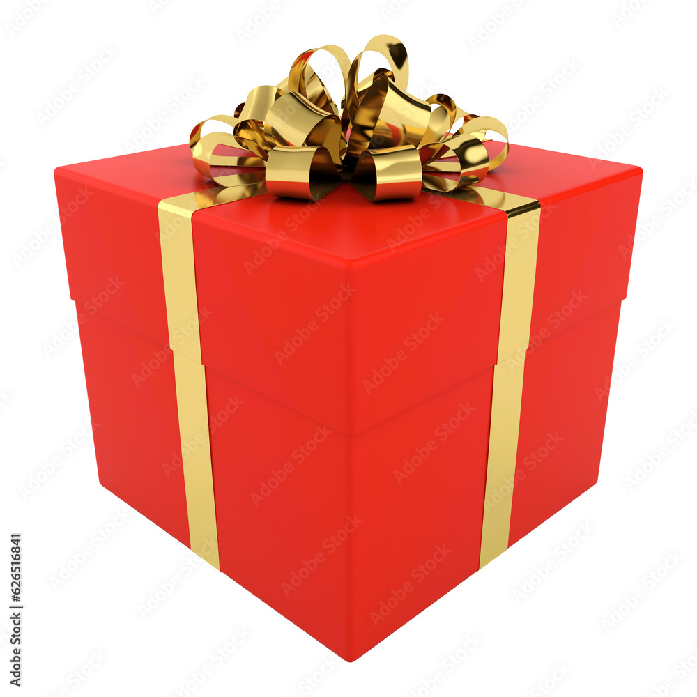 3D illustration of red gift box with golden ribbon isolated on transparent background 3D illustration of red gift box with golden ribbon isolated on transparent background