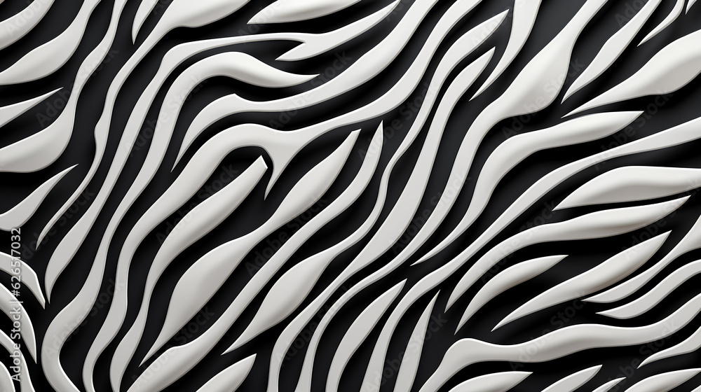 3 d rendering, white background with wavy zebra texture 3 d rendering, white background with wavy zebra texture