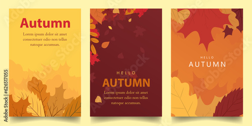 Tela simple minimalist autumn fall vector design illustration background with autumn leaf theme design