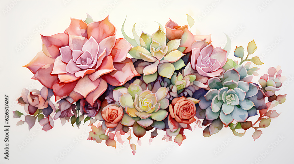 watercolor floral composition with succulents