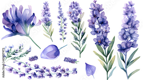 Fototapeta Naklejka Na Ścianę i Meble -  watercolor flowers set. lavender set isolated on white background.