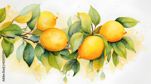 watercolor painting of lemon on white background 